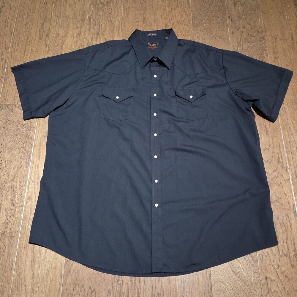 3XLT Plains Western Wear Black Pearl Snap Short Sleeve Shirt Mens Big Tall